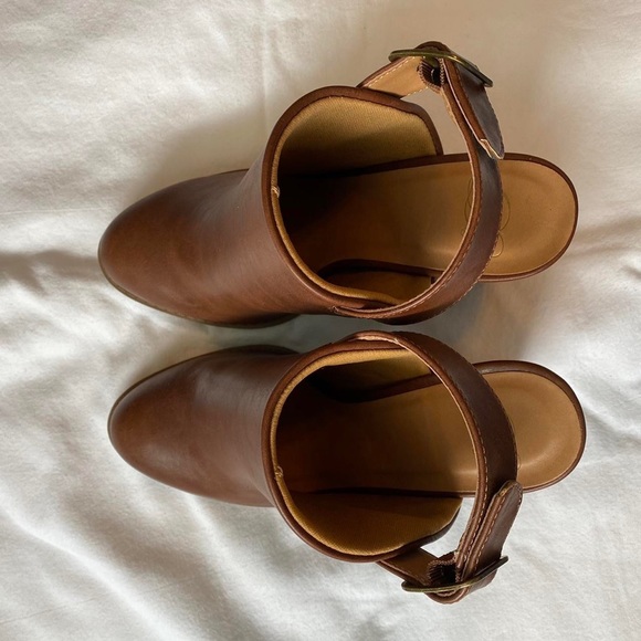 brown faux leather slingback mule block heel clogs - Picture 2 of 4